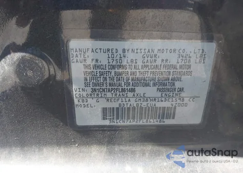 2015 Nissan Versa 1.6 S/1.6 S+/1.6 Sl/1.6 Sv из США, поврежденный, VIN 3N1CN7AP2FL861486